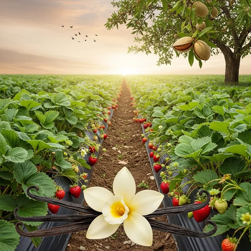 Strawberry Field Landscape with Vanilla Sky and Almond Grain