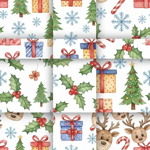 Christmas Themed Patterns Bundle | Festive Watercolor Designs