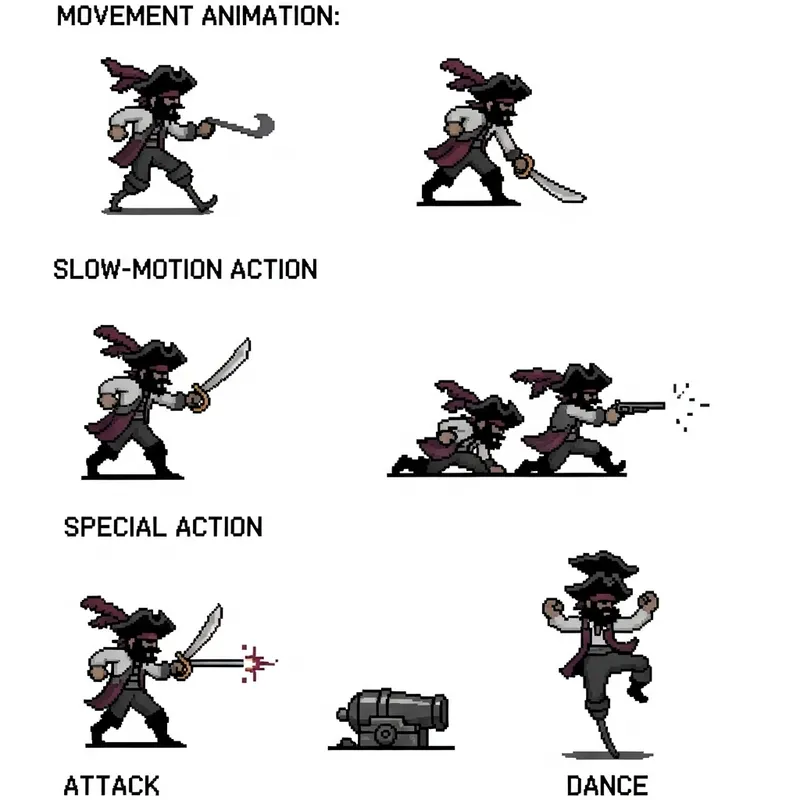 Pirate Character Animation Series: Various Actions, 15 Colors