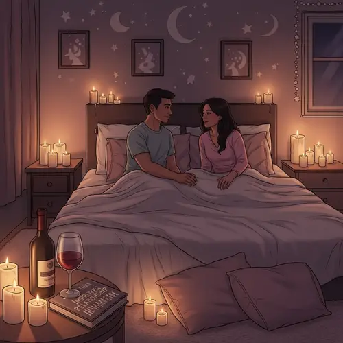 Intimate Bedroom Digital Illustration with Romance Elements