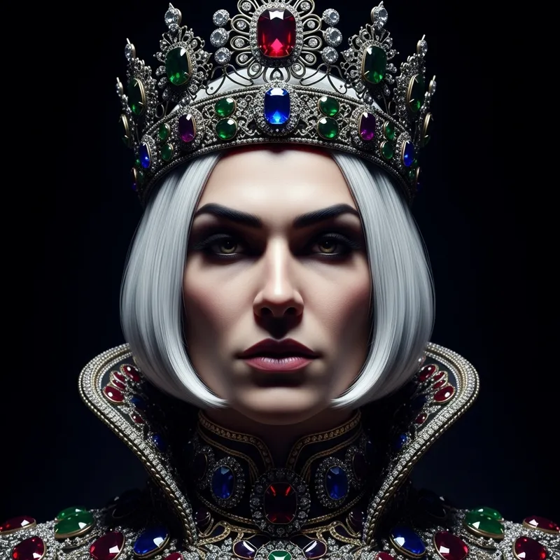 Philip Kirkorov with White Hair and Crown on Black Background