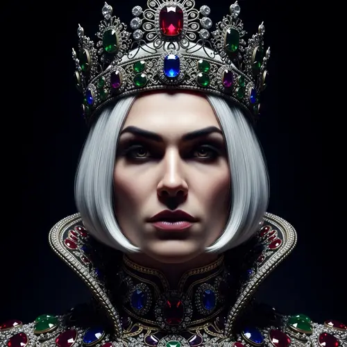 Opulent Crowned Figure in Jewel-Encrusted Outfit | Website