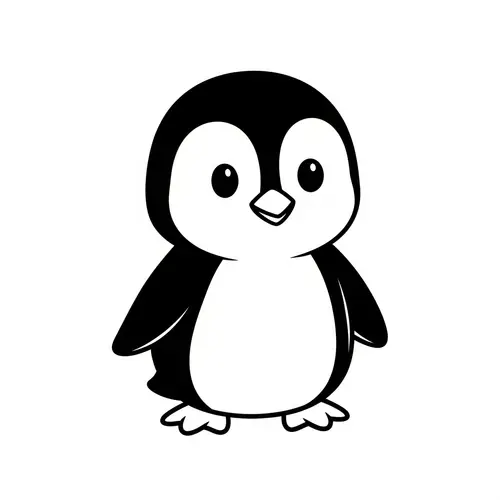 Cartoon Penguin Coloring Page for Kids | Simple Black and White Design
