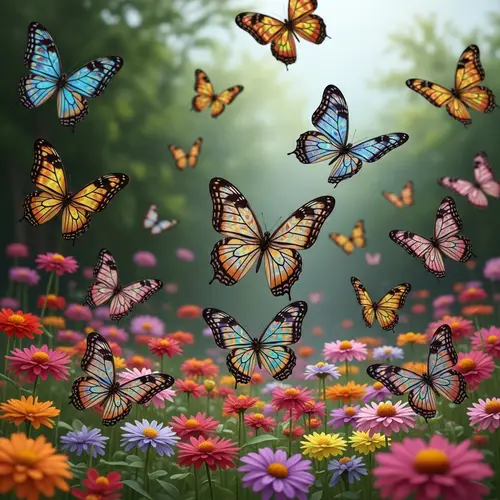 Enchanting Butterfly Garden with Vibrant Flowers and Kaleidoscopic Butterflies