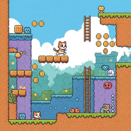 Pixel Art Cat 2D Platformer | Retro Gaming Style