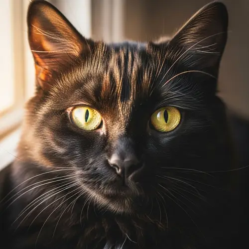 Beautiful Domestic Cat with Intense Yellow Eyes