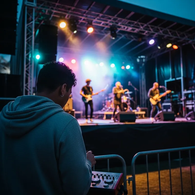 Hooded Music Lover Enthralled by Live Band Performance
