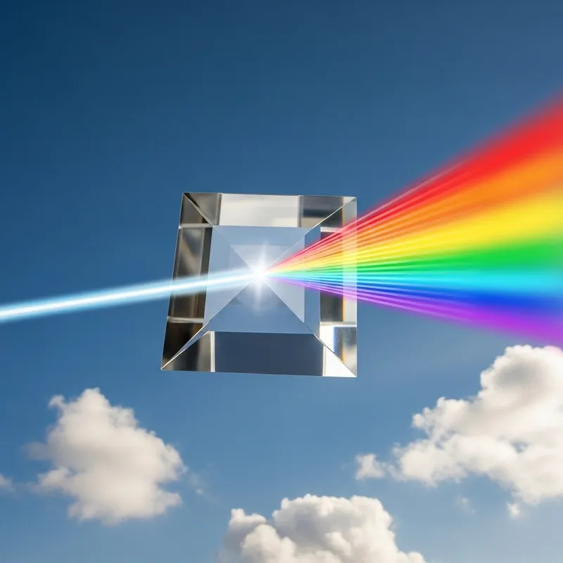 Crystal Prism Hovering in Sky: Radiant Light Refraction Explosion