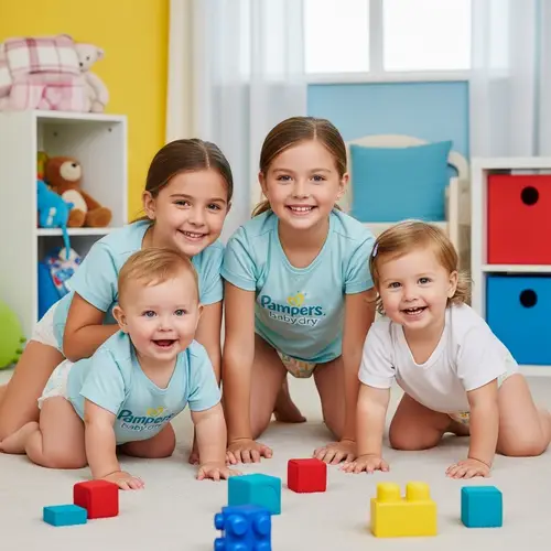 Adorable 9-Year-Old Kids in Pampers Baby Dry Diapers