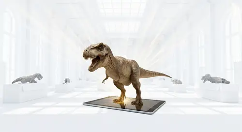Captivating 3D Tour of Museum with T-Rex Emerged from Tablet
