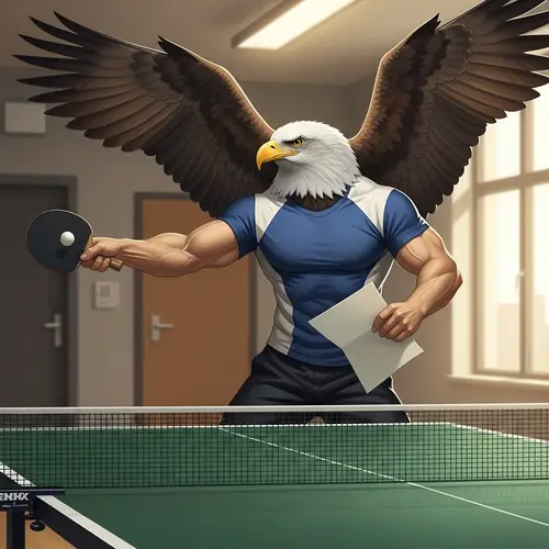 Majestic Eagle-Human Hybrid Playing Table Tennis Skillfully