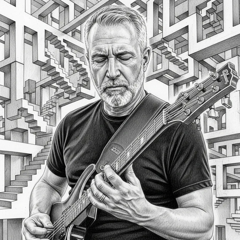 Pencil Drawing of a Middle-Aged Man with Guitar Pencil Drawing of a Middle-Aged Man with Guitar