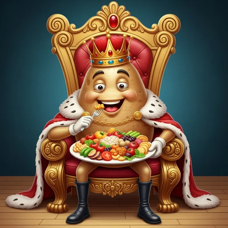 Potato King Eating Royal Feast on Throne