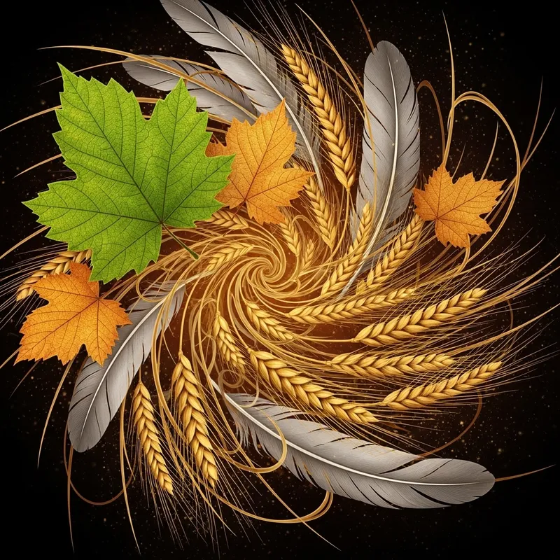 Green Gold Abstraction: Leaves, Feathers, Wheat