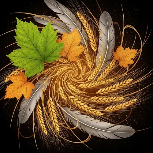 Nature's Interconnected Harmony: Leaves, Feathers, Wheat & Rye