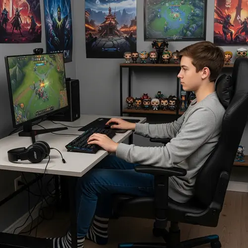 Teen Boy Playing Dota in Cozy Socks