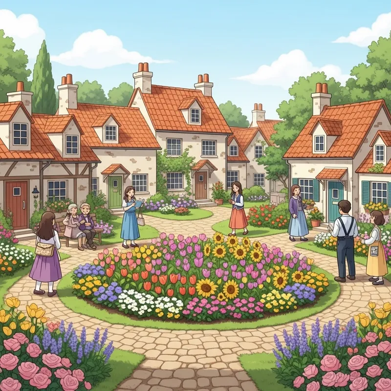 Blooming Flower Bed in Charming Village | Tranquil Village Scene