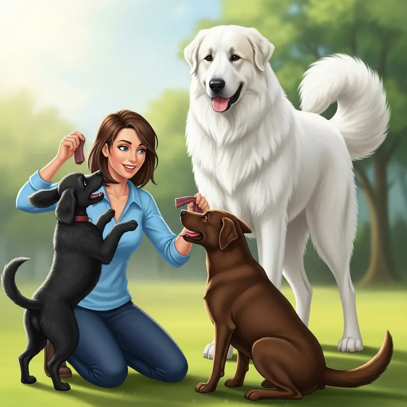 Caucasian Woman Playing with 3 Dogs | Energetic Scene