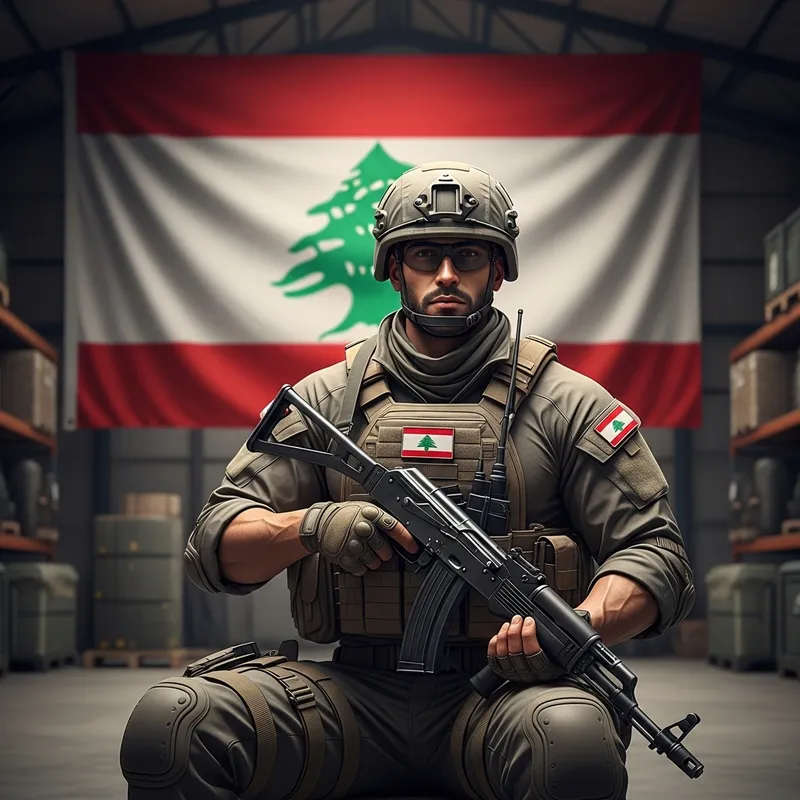 Realistic Portrait of Lebanese Special Forces Soldier with AK-47 in Warehouse