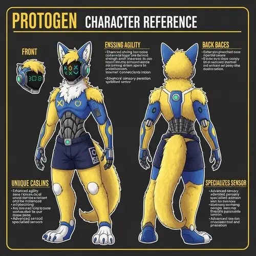 Detailed Protogen Fursona Reference Sheet - Front and Back View