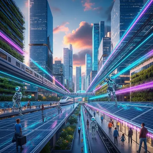 Futuristic Utopian Cityscape: Technicolor Clouds & High-Tech Harmony