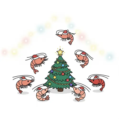 Joyful Christmas Shrimp Illustration - Festive Cartoon Art