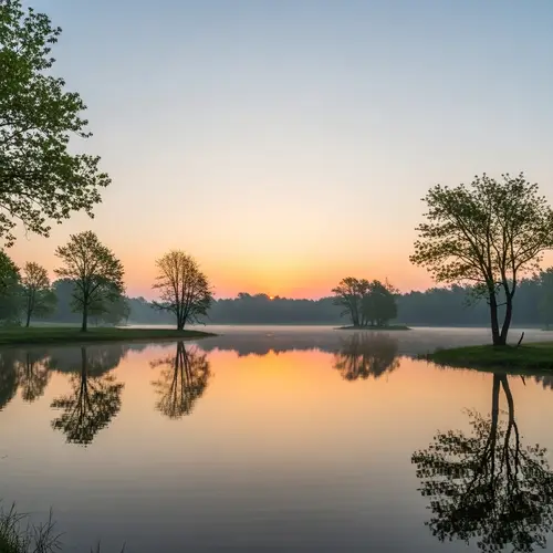 Tranquil Dawn: A Serene Landscape Capturing Peace and Calm