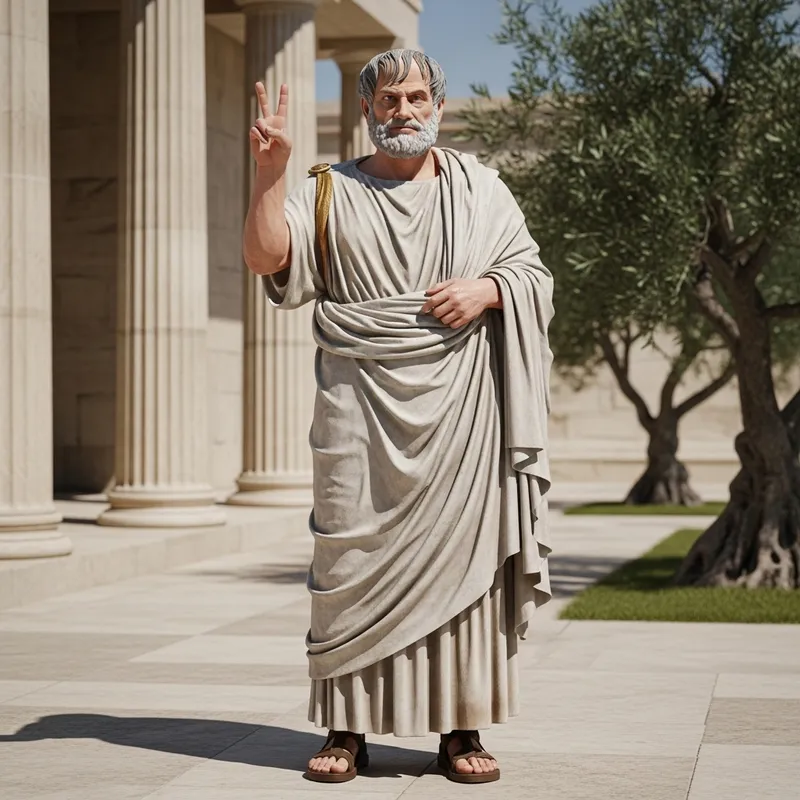 Aristotle Making Peace Sign | Philosophical Wisdom Portrait