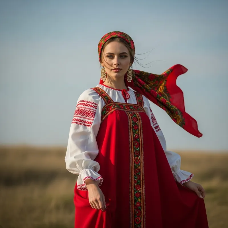 Russian Woman in Traditional Dress - Slavic Beauty Captured