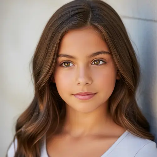 Serene Expression: Tanned Girl with Chestnut Brown Hair and Hazel Eyes