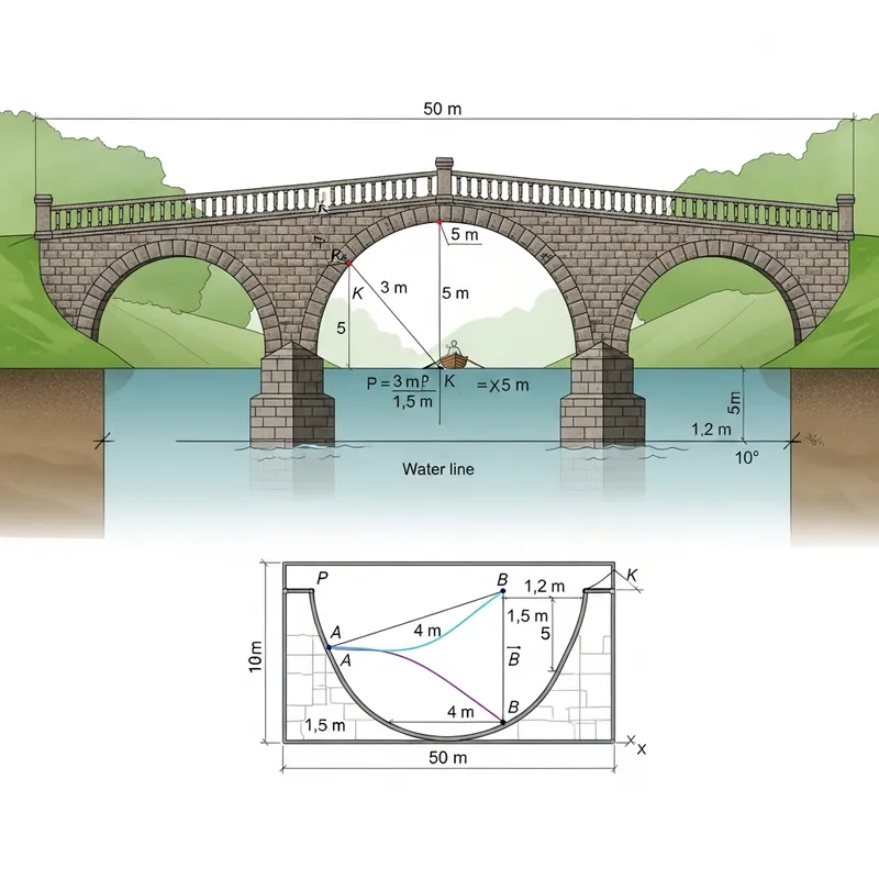Innovative Arch Bridge Design for River Crossing: Geometric Measurements and Problem Formulation