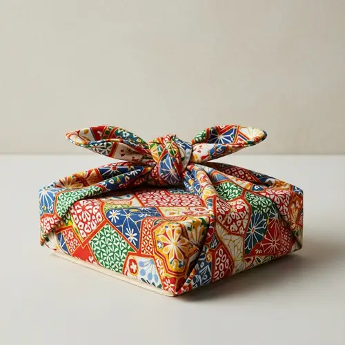 Traditional Japanese Furoshiki Art & Bento Box Illustration