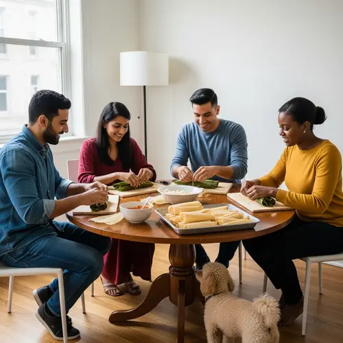 Multicultural Group Hand-Making Tamales in San Francisco