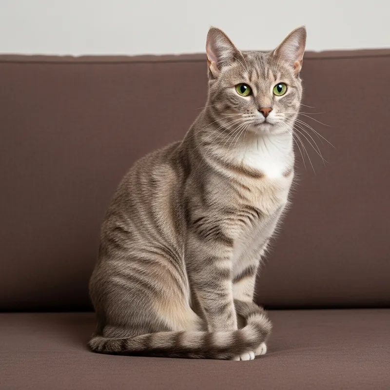 Adorable Domestic Cat with Beautiful Grey Coat and Green Eyes