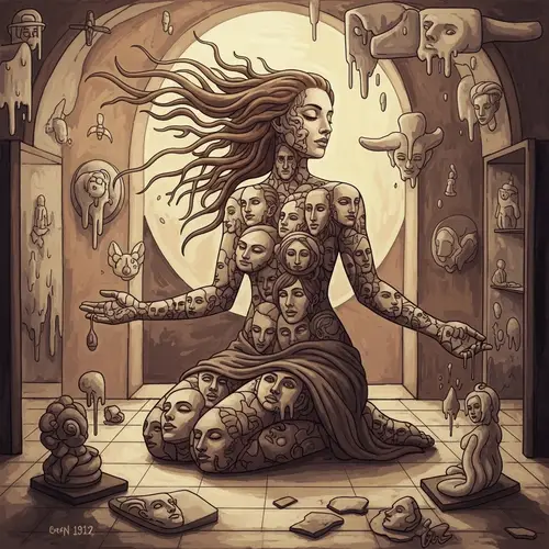 Surreal Human Mosaic Art: Dreamlike Tranquility | Pre-20th Century