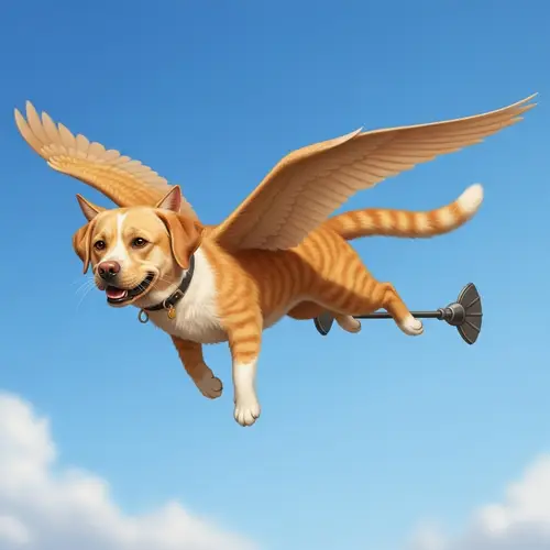 Cat-Dog Hybrid in Flight: Enchanting Feline Canine Mix