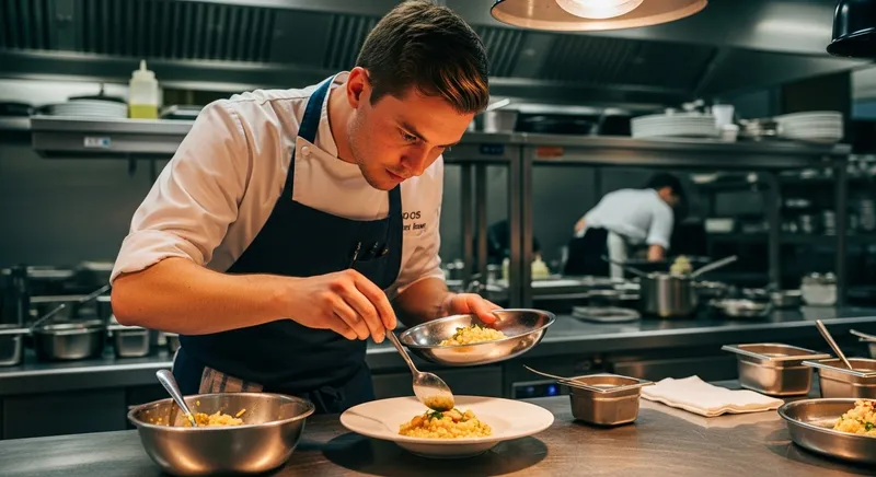 Proficient Chef Crafting Luxury Risotto | Culinary Magazine Style