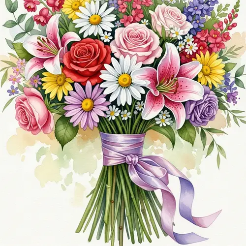 Vibrant Floral Bouquet Watercolor Painting