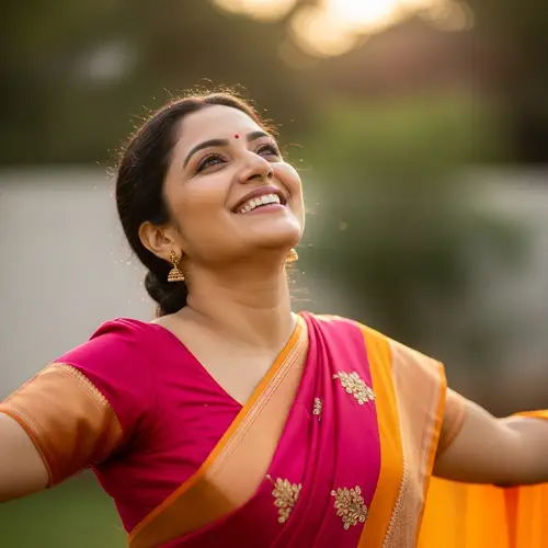 Authentic Happiness: Joyous South Asian Woman Smiling