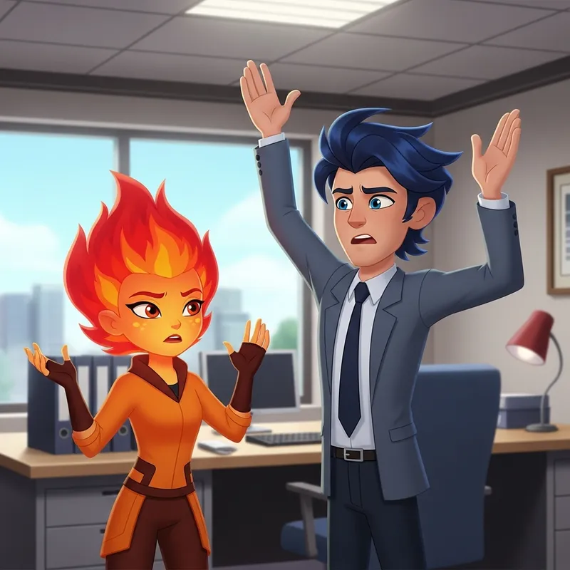 Ember and Wade: Animated Characters' Friendly Disagreement in Office