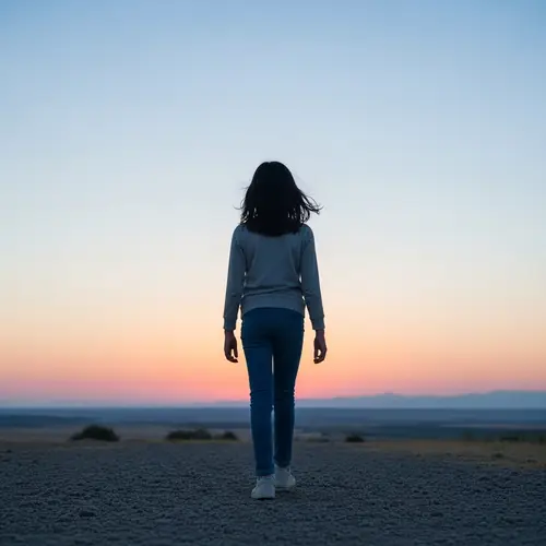Young Hispanic Girl Walking Towards Distant Horizon