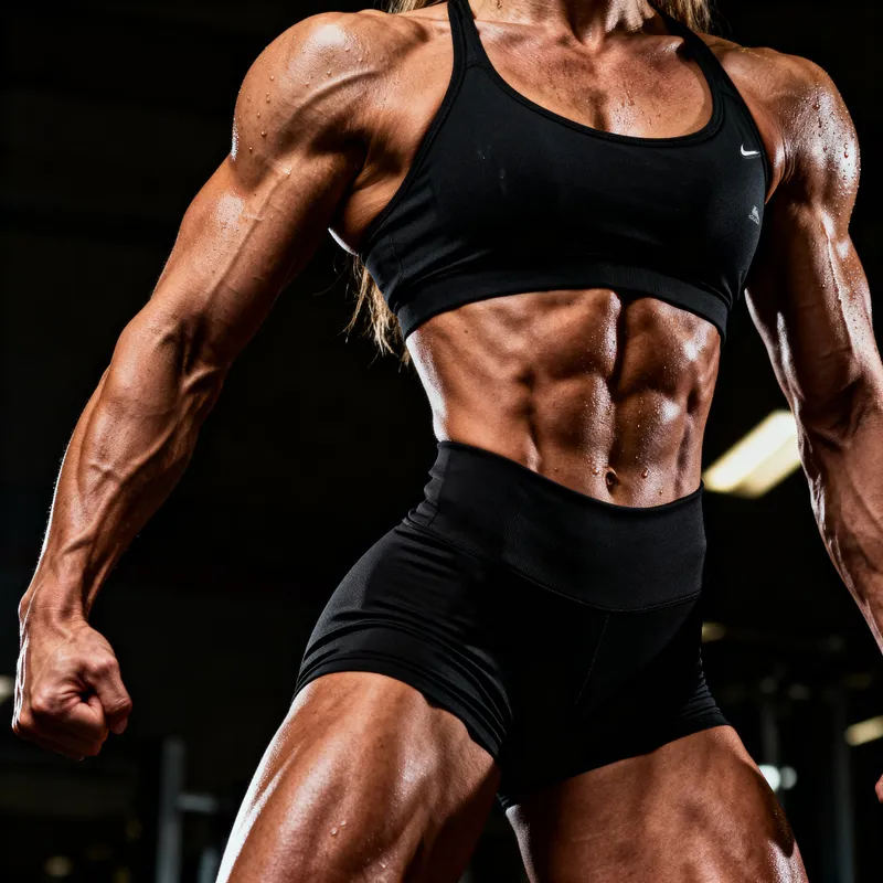 Muscle Women Bodybuilder with 6 Pack Abs
