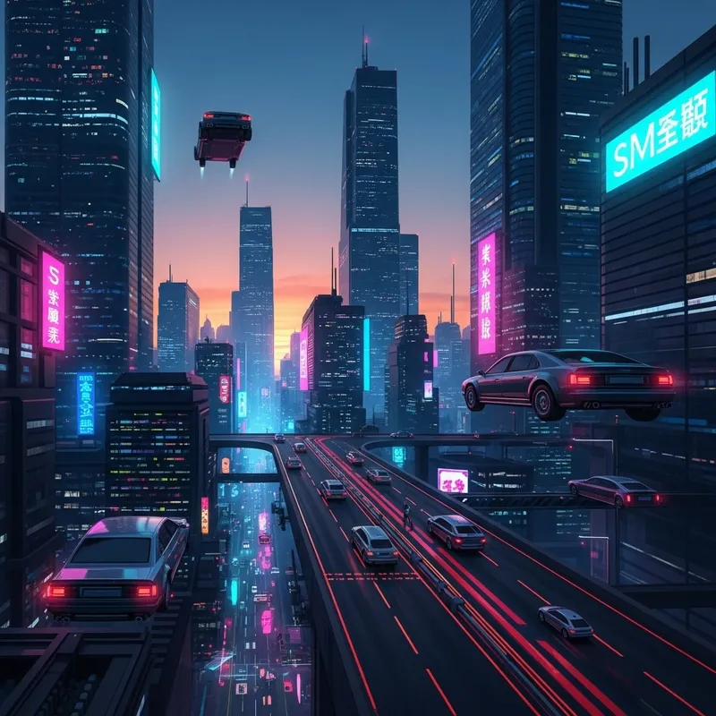 Vibrant Neon Cityscape: Cyberpunk Metropolis in Motion