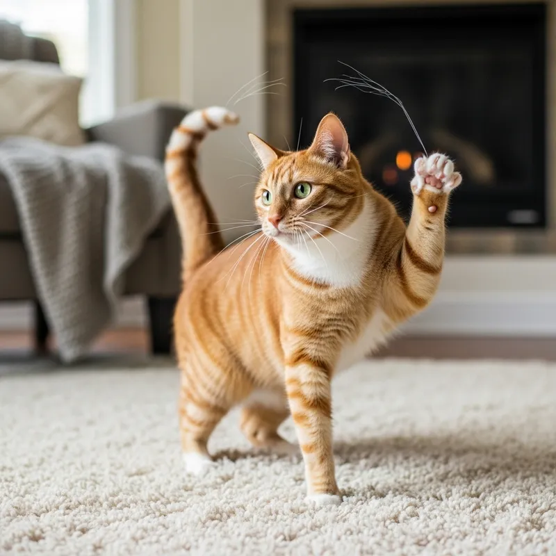 Playful Dancing Cat in Cozy Home Setting