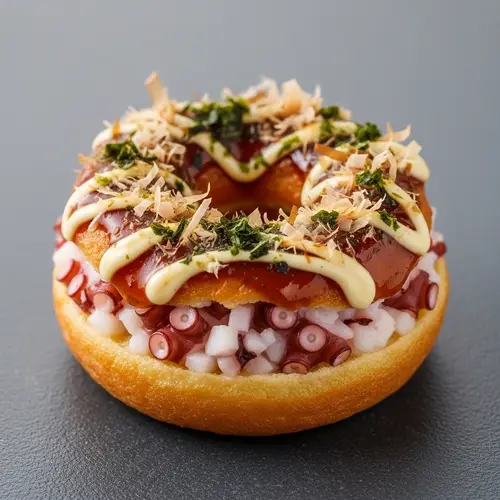 Savory Takoyaki-inspired Donut Snack | Exquisite Fusion Cuisine