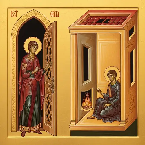 Opulent Byzantine Style Image - Woman in Red Dress Near King by Fire