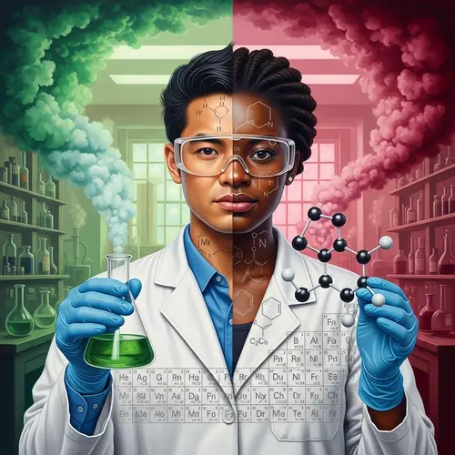 Unique Chemistry Art: Gender-Blended Lab Scientists in Action