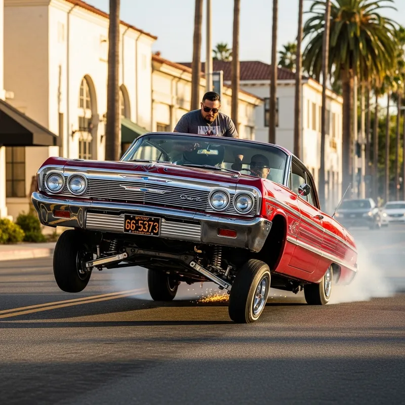 Hispanic Driver Doing Wheelie on Motorcycle