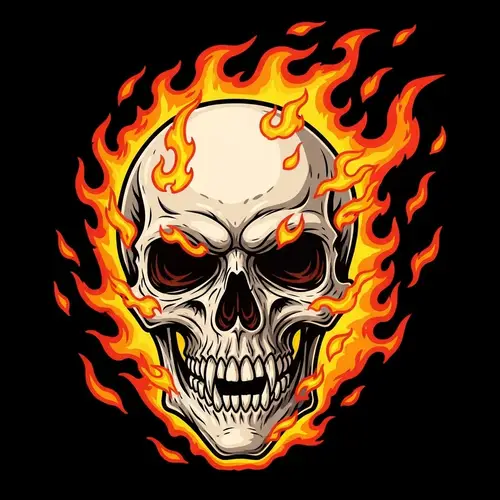 Infernal Fantasy Skull in Vibrant Flames - Digital Art