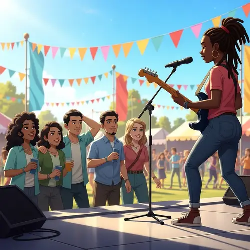 Diverse Group Enjoying Music in Animated Scene